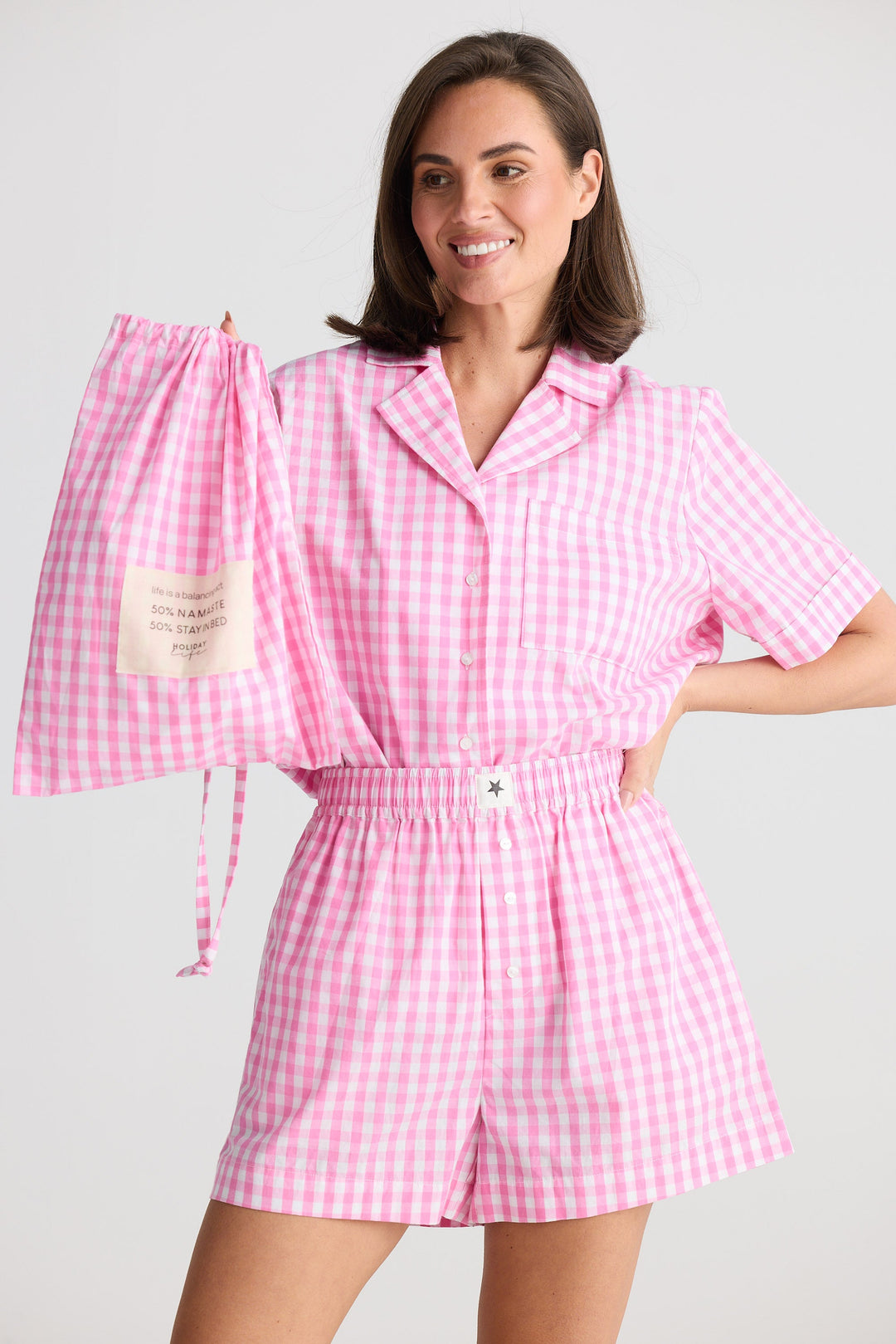 Stay In Bed Pyjama Set - Pink Check