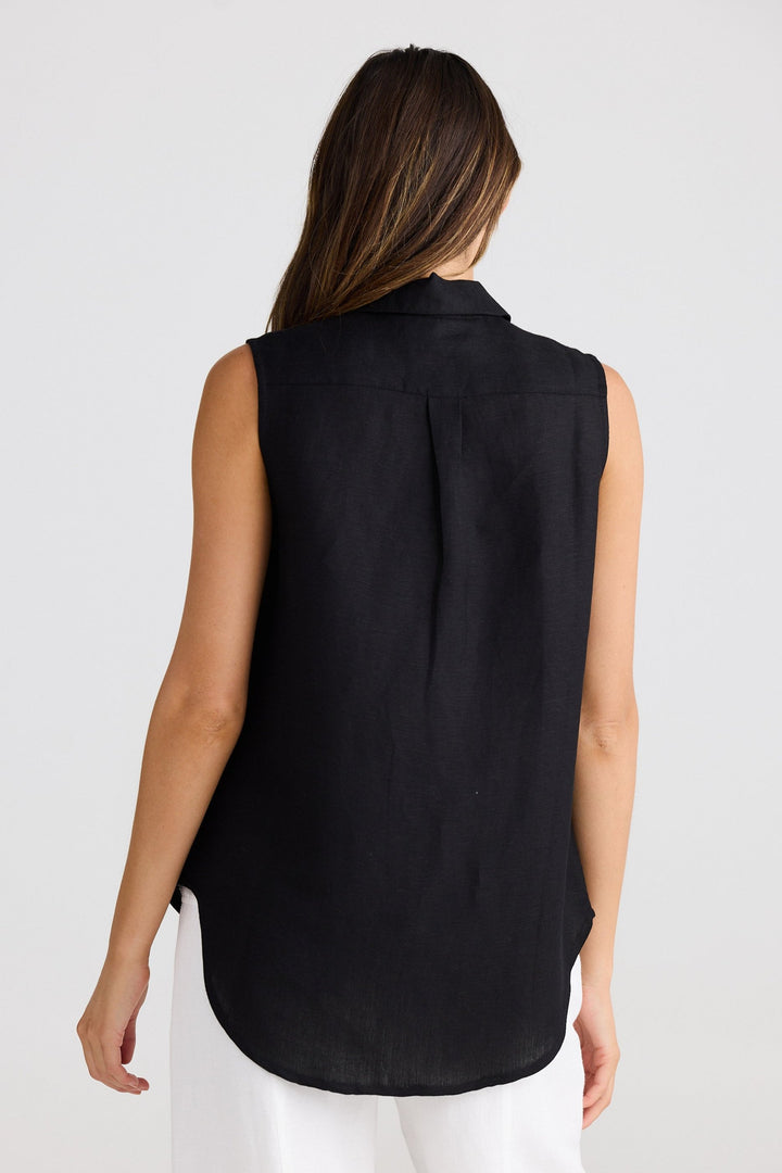 Bazzar Top - Black Linen Blend